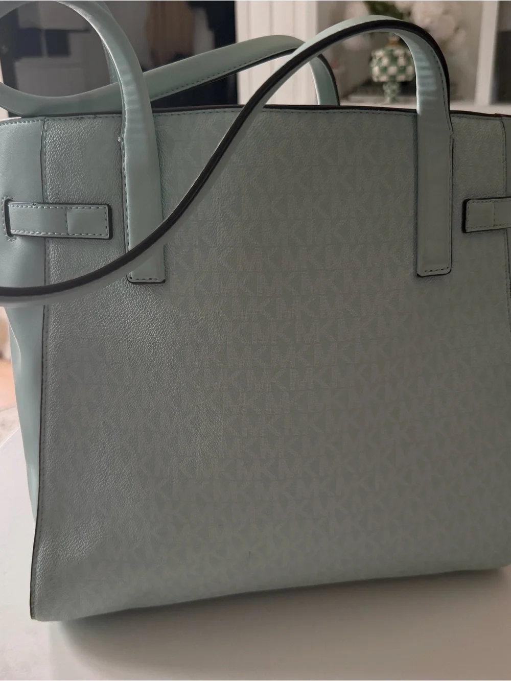 Michael Kors Mint Green Leather Tote with Gold Logo - Picture 2 of 6